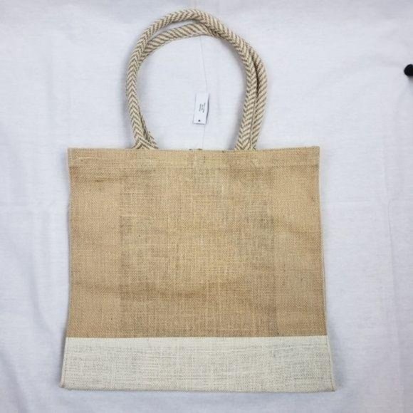 Woven Chic Beige Beach Canvas Tote Bag Rope Handle Shopping Purse Tote NWT - Picture 3 of 5